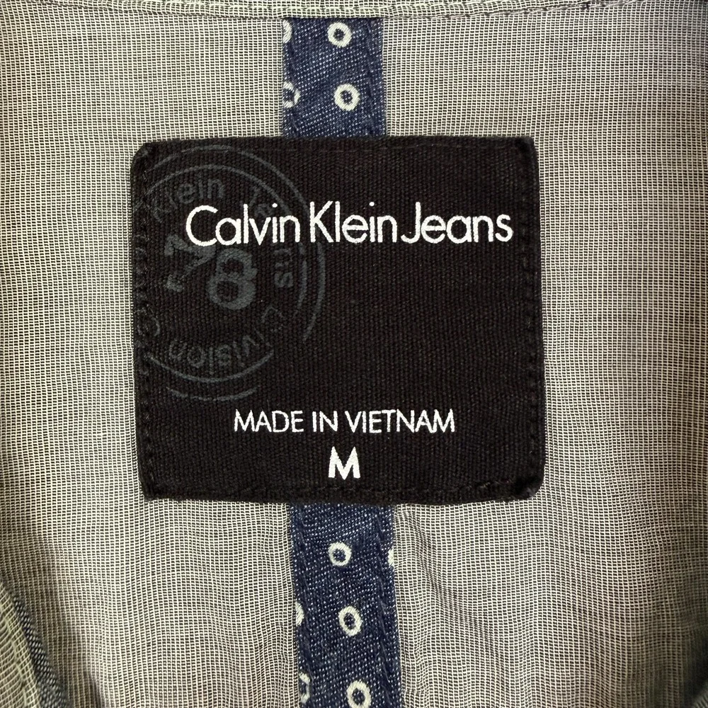 Calvin Klein Jeans Shirt Mens Medium Navy Blue Short Sleeve Button Up Pockets